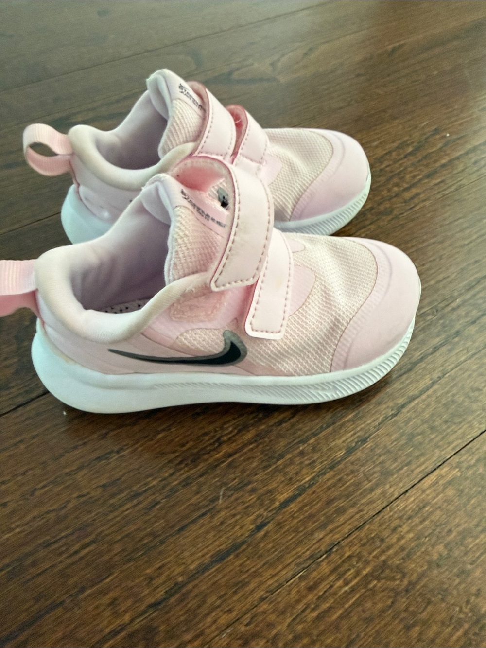 Nike Pink Kids Velcro Athletic Sneakers with Black Swoosh